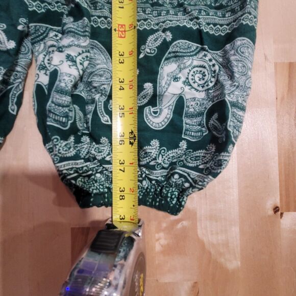 CLEARANCE Harem Pants Green White Boho Hippie Elephant Small Gathered Ankle - Picture 9 of 9